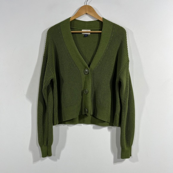 Universal Thread Sweaters - Womens Granola Fisherman 90s Grunge Olive Green Cotton Cardigan Sweater Medium